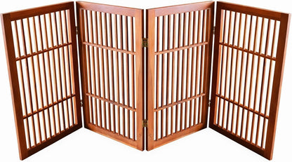 Freestanding Wooden Dog Gate Foldable Indoor Pet Gate No Drill Expandable Barrier for Doorways Stairs Hallways Portable Wood Fence for Small Dogs & Puppies (Brown Pet Gate, 4 Panel 24" Tall)
