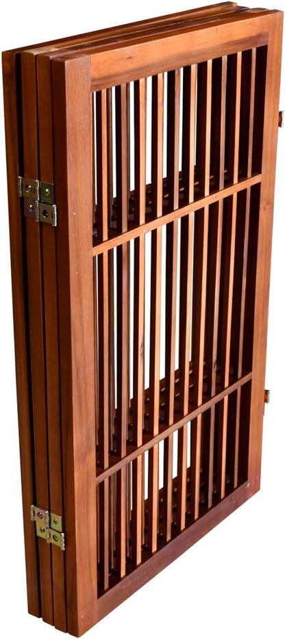 Freestanding Wooden Dog Gate Foldable Indoor Pet Gate No Drill Expandable Barrier for Doorways Stairs Hallways Portable Wood Fence for Small Dogs & Puppies (Brown Pet Gate, 4 Panel 24" Tall)