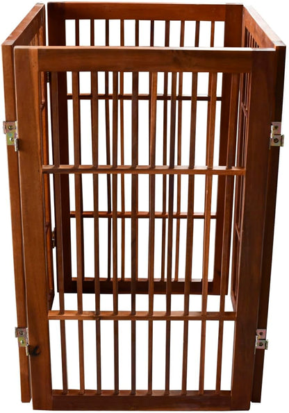 Freestanding Wooden Dog Gate Foldable Indoor Pet Gate No Drill Expandable Barrier for Doorways Stairs Hallways Portable Wood Fence for Small Dogs & Puppies (Brown Pet Gate, 4 Panel 24" Tall)
