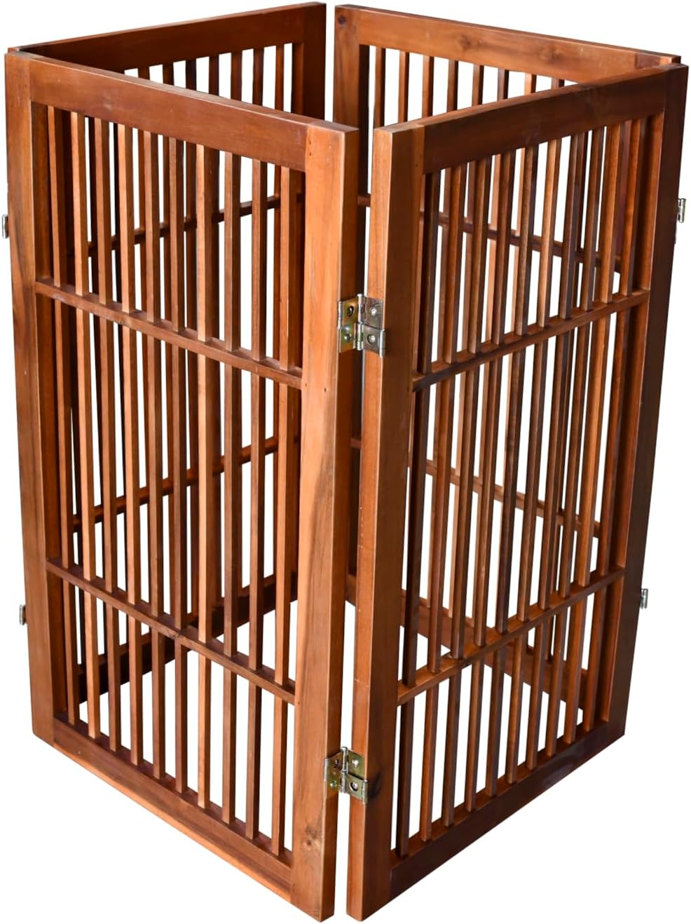 Freestanding Wooden Dog Gate Foldable Indoor Pet Gate No Drill Expandable Barrier for Doorways Stairs Hallways Portable Wood Fence for Small Dogs & Puppies (Brown Pet Gate, 4 Panel 24" Tall)
