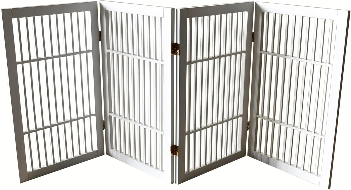 Freestanding Wooden Dog Gate Foldable Indoor Pet Gate No Drill Expandable Barrier for Doorways Stairs Hallways Portable Wood Fence for Small Dogs & Puppies (Brown Pet Gate, 4 Panel 24" Tall)