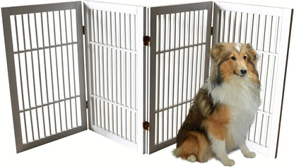 Freestanding Wooden Dog Gate Foldable Indoor Pet Gate No Drill Expandable Barrier for Doorways Stairs Hallways Portable Wood Fence for Small Dogs & Puppies (Brown Pet Gate, 4 Panel 24" Tall)