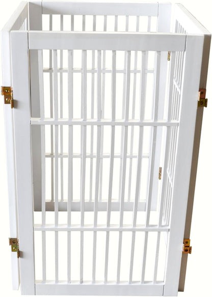 Freestanding Wooden Dog Gate Foldable Indoor Pet Gate No Drill Expandable Barrier for Doorways Stairs Hallways Portable Wood Fence for Small Dogs & Puppies (Brown Pet Gate, 4 Panel 24" Tall)