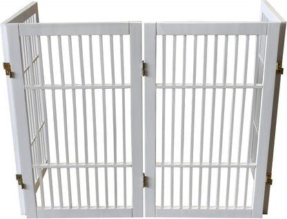 Freestanding Wooden Dog Gate Foldable Indoor Pet Gate No Drill Expandable Barrier for Doorways Stairs Hallways Portable Wood Fence for Small Dogs & Puppies (Brown Pet Gate, 4 Panel 24" Tall)