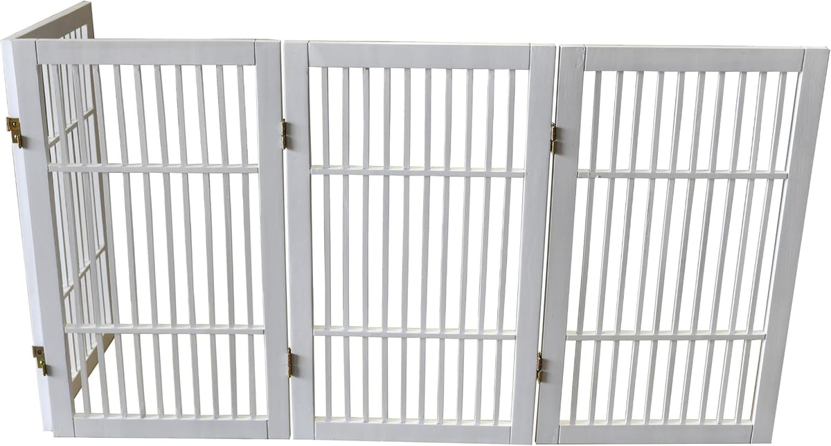 Freestanding Wooden Dog Gate Foldable Indoor Pet Gate No Drill Expandable Barrier for Doorways Stairs Hallways Portable Wood Fence for Small Dogs & Puppies (Brown Pet Gate, 4 Panel 24" Tall)