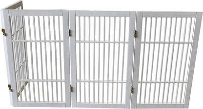 Freestanding Wooden Dog Gate Foldable Indoor Pet Gate No Drill Expandable Barrier for Doorways Stairs Hallways Portable Wood Fence for Small Dogs & Puppies (Brown Pet Gate, 4 Panel 24" Tall)