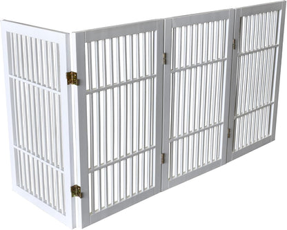 Freestanding Wooden Dog Gate Foldable Indoor Pet Gate No Drill Expandable Barrier for Doorways Stairs Hallways Portable Wood Fence for Small Dogs & Puppies (Brown Pet Gate, 4 Panel 24" Tall)