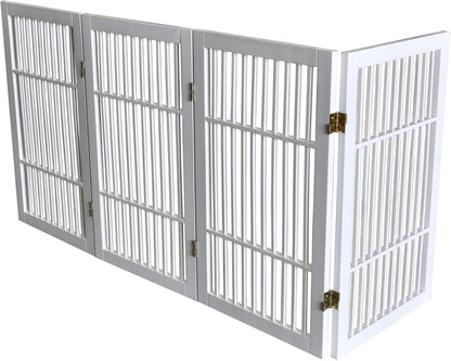 Freestanding Wooden Dog Gate Foldable Indoor Pet Gate No Drill Expandable Barrier for Doorways Stairs Hallways Portable Wood Fence for Small Dogs & Puppies (Brown Pet Gate, 4 Panel 24" Tall)