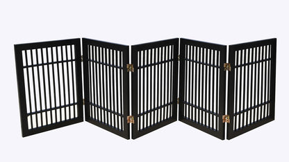Freestanding Wooden Dog Gate Foldable Indoor Pet Gate No Drill Expandable Barrier for Doorways Stairs Hallways Portable Wood Fence for Small Dogs & Puppies (Brown Pet Gate, 4 Panel 24" Tall)