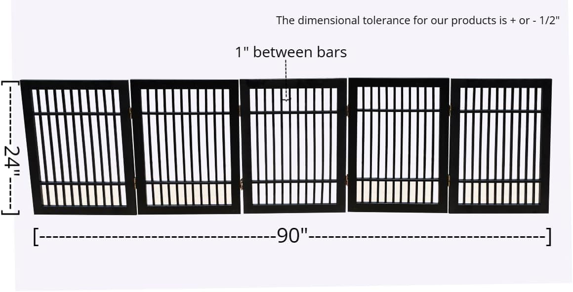Freestanding Wooden Dog Gate Foldable Indoor Pet Gate No Drill Expandable Barrier for Doorways Stairs Hallways Portable Wood Fence for Small Dogs & Puppies (Brown Pet Gate, 4 Panel 24" Tall)