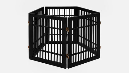 Freestanding Wooden Dog Gate Foldable Indoor Pet Gate No Drill Expandable Barrier for Doorways Stairs Hallways Portable Wood Fence for Small Dogs & Puppies (Brown Pet Gate, 4 Panel 24" Tall)