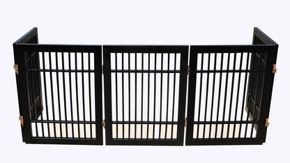 Freestanding Wooden Dog Gate Foldable Indoor Pet Gate No Drill Expandable Barrier for Doorways Stairs Hallways Portable Wood Fence for Small Dogs & Puppies (Brown Pet Gate, 4 Panel 24" Tall)