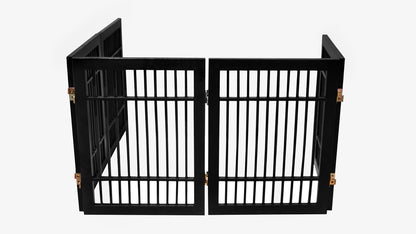 Freestanding Wooden Dog Gate Foldable Indoor Pet Gate No Drill Expandable Barrier for Doorways Stairs Hallways Portable Wood Fence for Small Dogs & Puppies (Brown Pet Gate, 4 Panel 24" Tall)