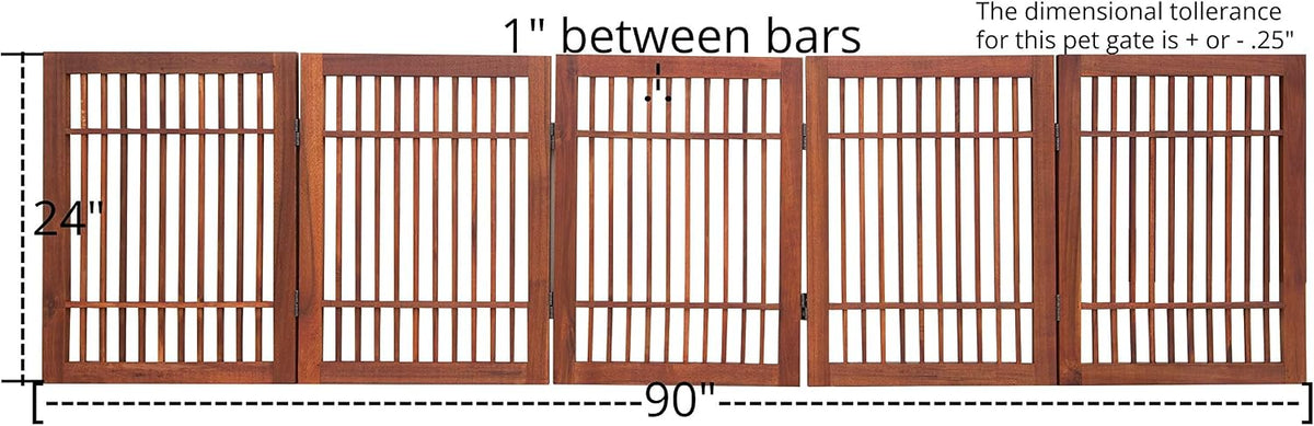 Freestanding Wooden Dog Gate Foldable Indoor Pet Gate No Drill Expandable Barrier for Doorways Stairs Hallways Portable Wood Fence for Small Dogs & Puppies (Brown Pet Gate, 4 Panel 24" Tall)