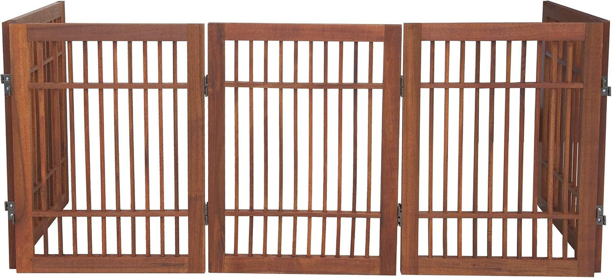 Freestanding Wooden Dog Gate Foldable Indoor Pet Gate No Drill Expandable Barrier for Doorways Stairs Hallways Portable Wood Fence for Small Dogs & Puppies (Brown Pet Gate, 4 Panel 24" Tall)