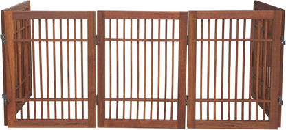 Freestanding Wooden Dog Gate Foldable Indoor Pet Gate No Drill Expandable Barrier for Doorways Stairs Hallways Portable Wood Fence for Small Dogs & Puppies (Brown Pet Gate, 4 Panel 24" Tall)
