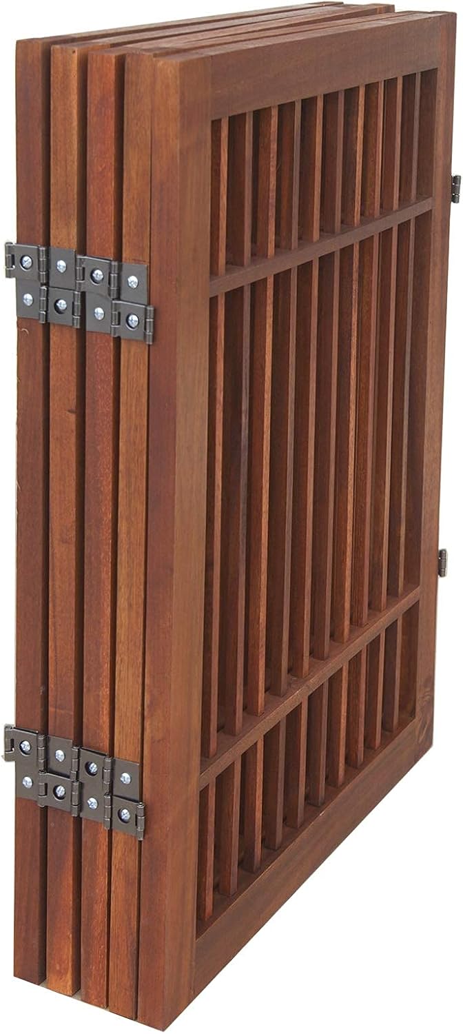 Freestanding Wooden Dog Gate Foldable Indoor Pet Gate No Drill Expandable Barrier for Doorways Stairs Hallways Portable Wood Fence for Small Dogs & Puppies (Brown Pet Gate, 4 Panel 24" Tall)