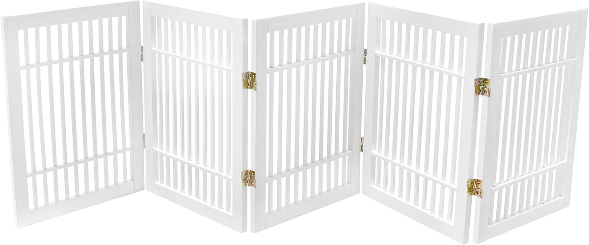 Freestanding Wooden Dog Gate Foldable Indoor Pet Gate No Drill Expandable Barrier for Doorways Stairs Hallways Portable Wood Fence for Small Dogs & Puppies (Brown Pet Gate, 4 Panel 24" Tall)