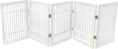 Freestanding Wooden Dog Gate Foldable Indoor Pet Gate No Drill Expandable Barrier for Doorways Stairs Hallways Portable Wood Fence for Small Dogs & Puppies (Brown Pet Gate, 4 Panel 24" Tall)