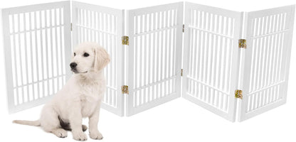 Freestanding Wooden Dog Gate Foldable Indoor Pet Gate No Drill Expandable Barrier for Doorways Stairs Hallways Portable Wood Fence for Small Dogs & Puppies (Brown Pet Gate, 4 Panel 24" Tall)
