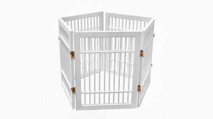 Freestanding Wooden Dog Gate Foldable Indoor Pet Gate No Drill Expandable Barrier for Doorways Stairs Hallways Portable Wood Fence for Small Dogs & Puppies (Brown Pet Gate, 4 Panel 24" Tall)