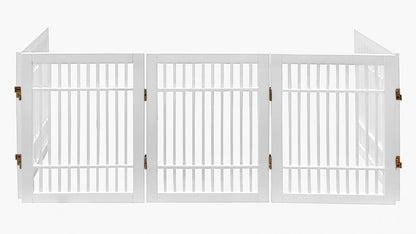 Freestanding Wooden Dog Gate Foldable Indoor Pet Gate No Drill Expandable Barrier for Doorways Stairs Hallways Portable Wood Fence for Small Dogs & Puppies (Brown Pet Gate, 4 Panel 24" Tall)