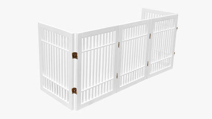 Freestanding Wooden Dog Gate Foldable Indoor Pet Gate No Drill Expandable Barrier for Doorways Stairs Hallways Portable Wood Fence for Small Dogs & Puppies (Brown Pet Gate, 4 Panel 24" Tall)