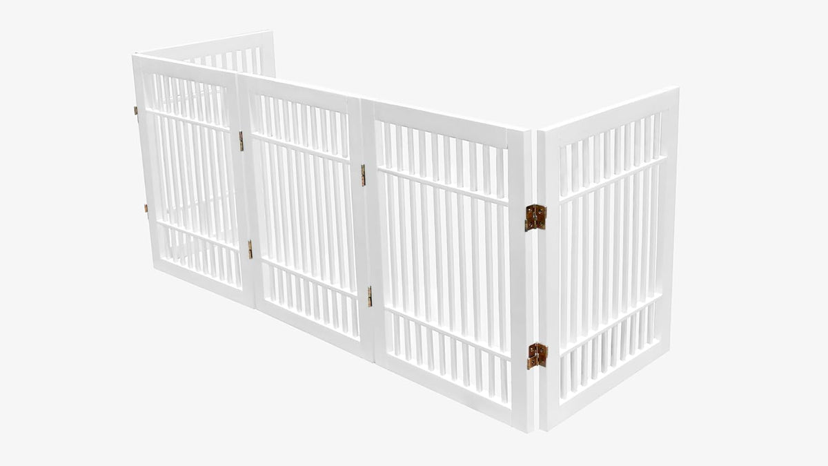 Freestanding Wooden Dog Gate Foldable Indoor Pet Gate No Drill Expandable Barrier for Doorways Stairs Hallways Portable Wood Fence for Small Dogs & Puppies (Brown Pet Gate, 4 Panel 24" Tall)