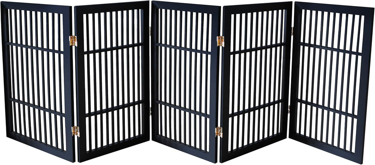 Freestanding Wooden Dog Gate Foldable Indoor Pet Gate No Drill Expandable Barrier for Doorways Stairs Hallways Portable Wood Fence for Small Dogs & Puppies (Brown Pet Gate, 4 Panel 24" Tall)