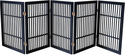 Freestanding Wooden Dog Gate Foldable Indoor Pet Gate No Drill Expandable Barrier for Doorways Stairs Hallways Portable Wood Fence for Small Dogs & Puppies (Brown Pet Gate, 4 Panel 24" Tall)