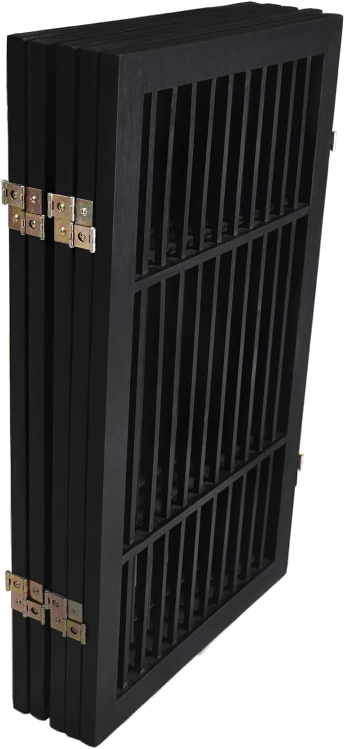 Freestanding Wooden Dog Gate Foldable Indoor Pet Gate No Drill Expandable Barrier for Doorways Stairs Hallways Portable Wood Fence for Small Dogs & Puppies (Brown Pet Gate, 4 Panel 24" Tall)