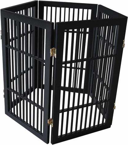 Freestanding Wooden Dog Gate Foldable Indoor Pet Gate No Drill Expandable Barrier for Doorways Stairs Hallways Portable Wood Fence for Small Dogs & Puppies (Brown Pet Gate, 4 Panel 24" Tall)