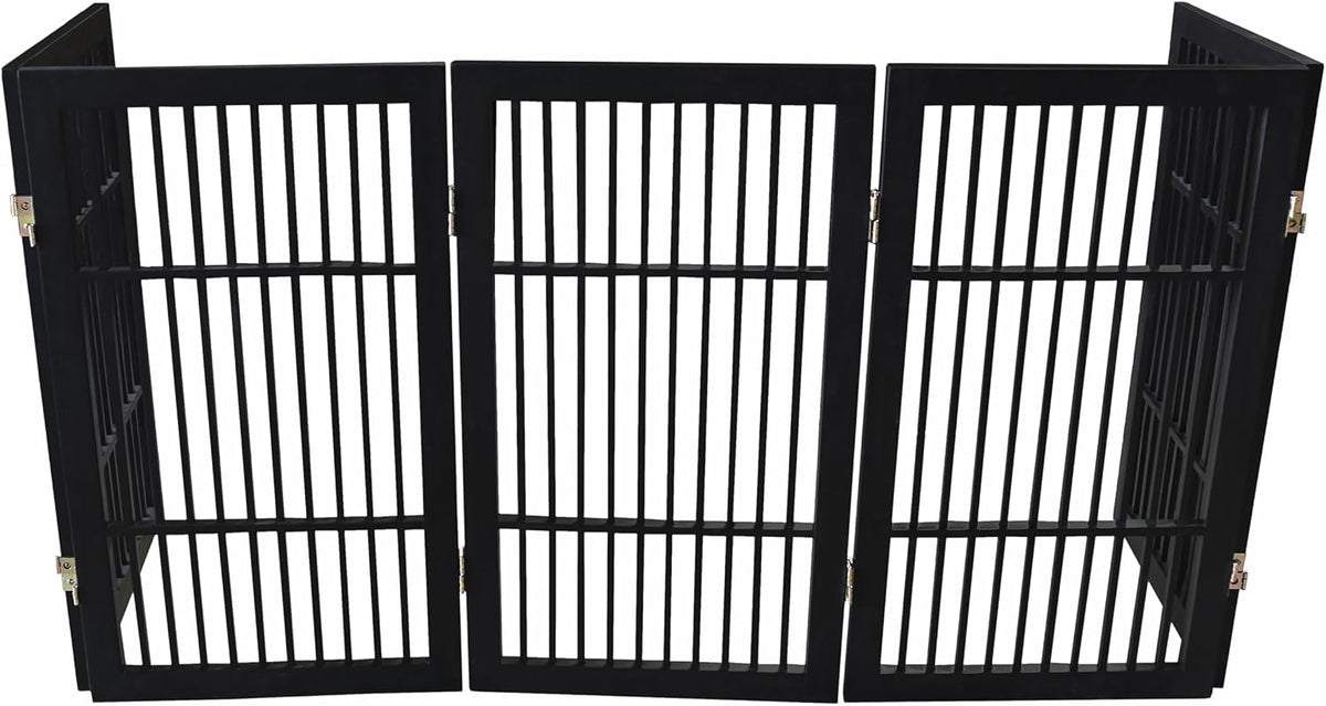 Freestanding Wooden Dog Gate Foldable Indoor Pet Gate No Drill Expandable Barrier for Doorways Stairs Hallways Portable Wood Fence for Small Dogs & Puppies (Brown Pet Gate, 4 Panel 24" Tall)