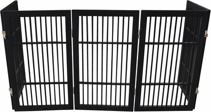 Freestanding Wooden Dog Gate Foldable Indoor Pet Gate No Drill Expandable Barrier for Doorways Stairs Hallways Portable Wood Fence for Small Dogs & Puppies (Brown Pet Gate, 4 Panel 24" Tall)