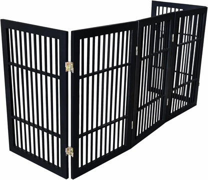 Freestanding Wooden Dog Gate Foldable Indoor Pet Gate No Drill Expandable Barrier for Doorways Stairs Hallways Portable Wood Fence for Small Dogs & Puppies (Brown Pet Gate, 4 Panel 24" Tall)