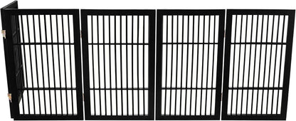 Freestanding Wooden Dog Gate Foldable Indoor Pet Gate No Drill Expandable Barrier for Doorways Stairs Hallways Portable Wood Fence for Small Dogs & Puppies (Brown Pet Gate, 4 Panel 24" Tall)