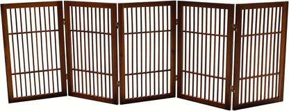 Freestanding Wooden Dog Gate Foldable Indoor Pet Gate No Drill Expandable Barrier for Doorways Stairs Hallways Portable Wood Fence for Small Dogs & Puppies (Brown Pet Gate, 4 Panel 24" Tall)
