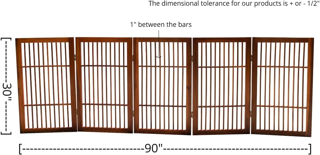 Freestanding Wooden Dog Gate Foldable Indoor Pet Gate No Drill Expandable Barrier for Doorways Stairs Hallways Portable Wood Fence for Small Dogs & Puppies (Brown Pet Gate, 4 Panel 24" Tall)