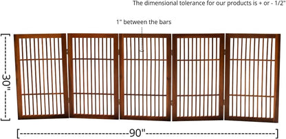 Freestanding Wooden Dog Gate Foldable Indoor Pet Gate No Drill Expandable Barrier for Doorways Stairs Hallways Portable Wood Fence for Small Dogs & Puppies (Brown Pet Gate, 4 Panel 24" Tall)
