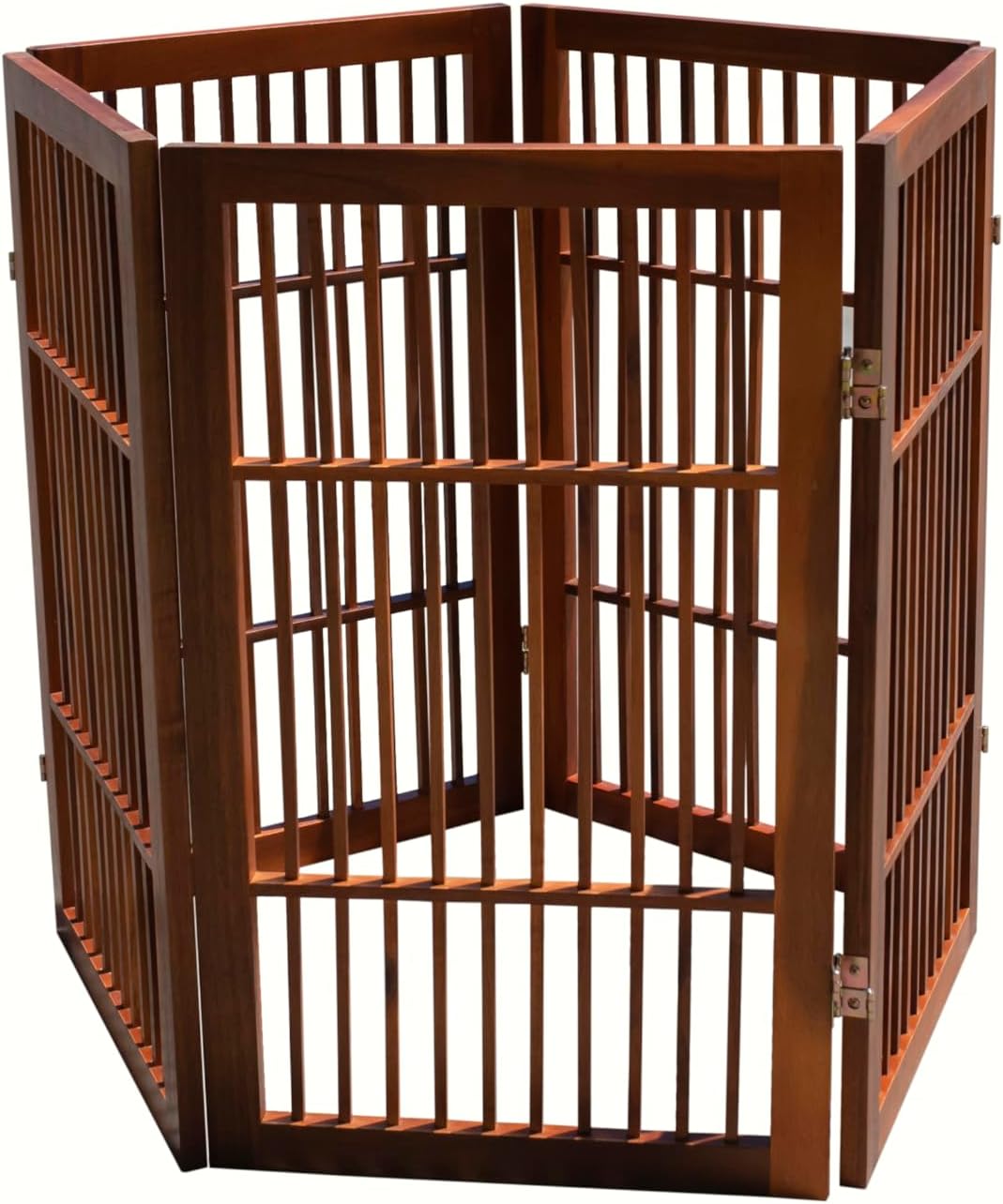 Freestanding Wooden Dog Gate Foldable Indoor Pet Gate No Drill Expandable Barrier for Doorways Stairs Hallways Portable Wood Fence for Small Dogs & Puppies (Brown Pet Gate, 4 Panel 24" Tall)