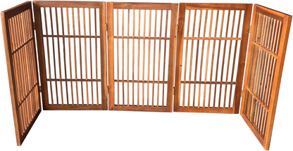 Freestanding Wooden Dog Gate Foldable Indoor Pet Gate No Drill Expandable Barrier for Doorways Stairs Hallways Portable Wood Fence for Small Dogs & Puppies (Brown Pet Gate, 4 Panel 24" Tall)