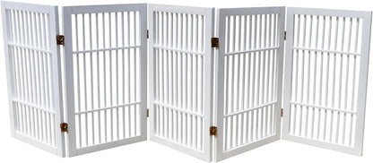 Freestanding Wooden Dog Gate Foldable Indoor Pet Gate No Drill Expandable Barrier for Doorways Stairs Hallways Portable Wood Fence for Small Dogs & Puppies (Brown Pet Gate, 4 Panel 24" Tall)