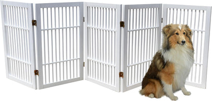 Freestanding Wooden Dog Gate Foldable Indoor Pet Gate No Drill Expandable Barrier for Doorways Stairs Hallways Portable Wood Fence for Small Dogs & Puppies (Brown Pet Gate, 4 Panel 24" Tall)