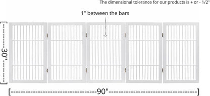 Freestanding Wooden Dog Gate Foldable Indoor Pet Gate No Drill Expandable Barrier for Doorways Stairs Hallways Portable Wood Fence for Small Dogs & Puppies (Brown Pet Gate, 4 Panel 24" Tall)