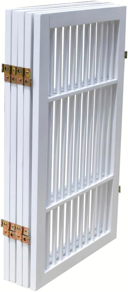 Freestanding Wooden Dog Gate Foldable Indoor Pet Gate No Drill Expandable Barrier for Doorways Stairs Hallways Portable Wood Fence for Small Dogs & Puppies (Brown Pet Gate, 4 Panel 24" Tall)