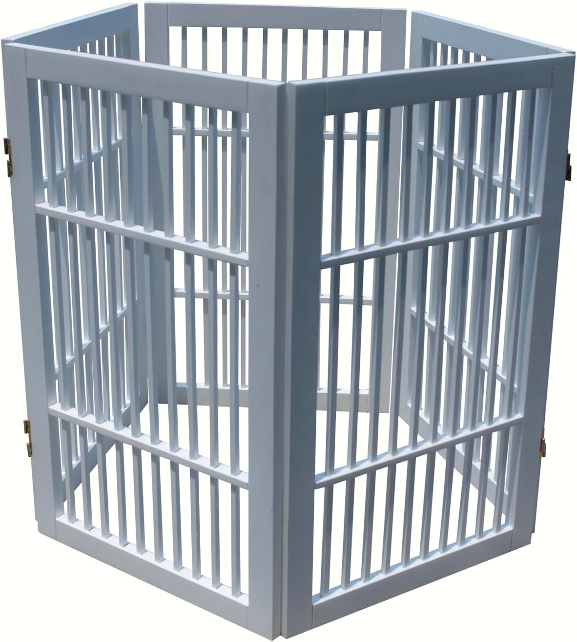 Freestanding Wooden Dog Gate Foldable Indoor Pet Gate No Drill Expandable Barrier for Doorways Stairs Hallways Portable Wood Fence for Small Dogs & Puppies (Brown Pet Gate, 4 Panel 24" Tall)