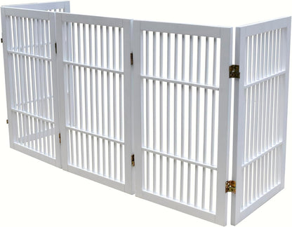 Freestanding Wooden Dog Gate Foldable Indoor Pet Gate No Drill Expandable Barrier for Doorways Stairs Hallways Portable Wood Fence for Small Dogs & Puppies (Brown Pet Gate, 4 Panel 24" Tall)