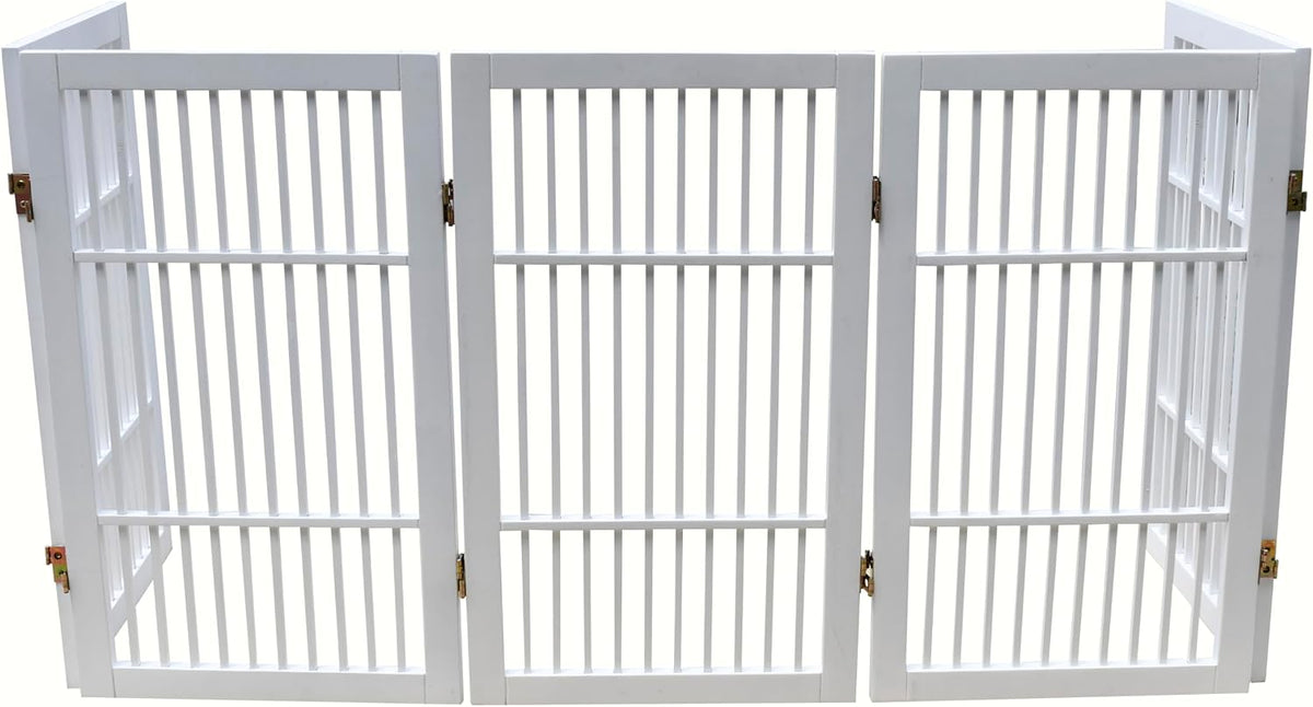 Freestanding Wooden Dog Gate Foldable Indoor Pet Gate No Drill Expandable Barrier for Doorways Stairs Hallways Portable Wood Fence for Small Dogs & Puppies (Brown Pet Gate, 4 Panel 24" Tall)