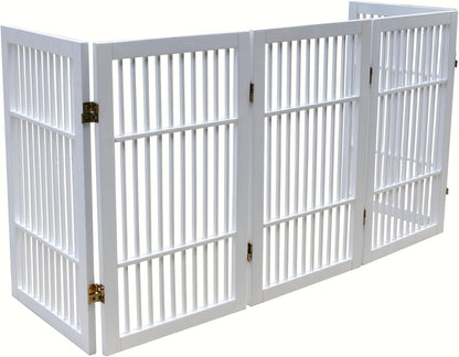 Freestanding Wooden Dog Gate Foldable Indoor Pet Gate No Drill Expandable Barrier for Doorways Stairs Hallways Portable Wood Fence for Small Dogs & Puppies (Brown Pet Gate, 4 Panel 24" Tall)