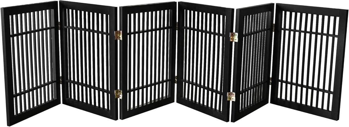 Freestanding Wooden Dog Gate Foldable Indoor Pet Gate No Drill Expandable Barrier for Doorways Stairs Hallways Portable Wood Fence for Small Dogs & Puppies (Brown Pet Gate, 4 Panel 24" Tall)